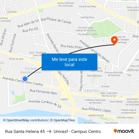 Rua Santa Helena 45 to Univasf - Campus Centro map