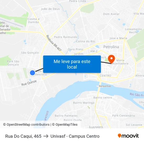 Rua Do Caqui, 465 to Univasf - Campus Centro map