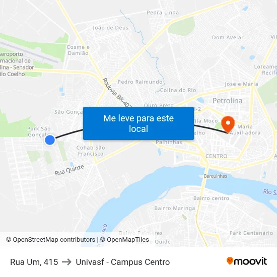 Rua Um, 415 to Univasf - Campus Centro map