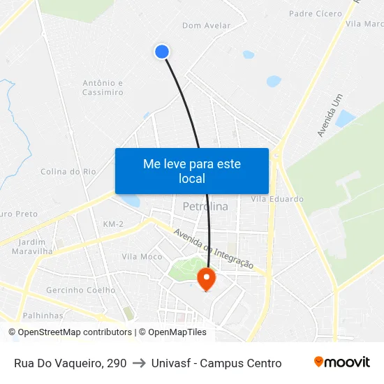 Rua Do Vaqueiro, 290 to Univasf - Campus Centro map