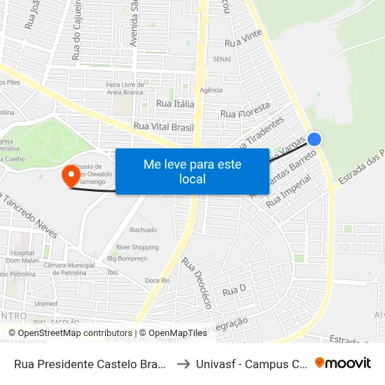 Rua Presidente Castelo Branco, 16 to Univasf - Campus Centro map