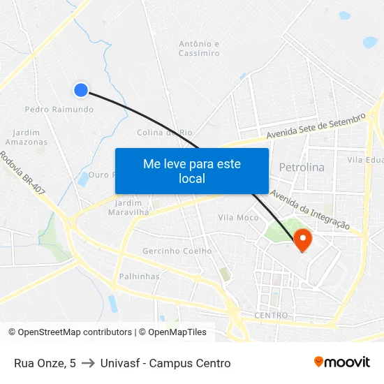 Rua Onze, 5 to Univasf - Campus Centro map