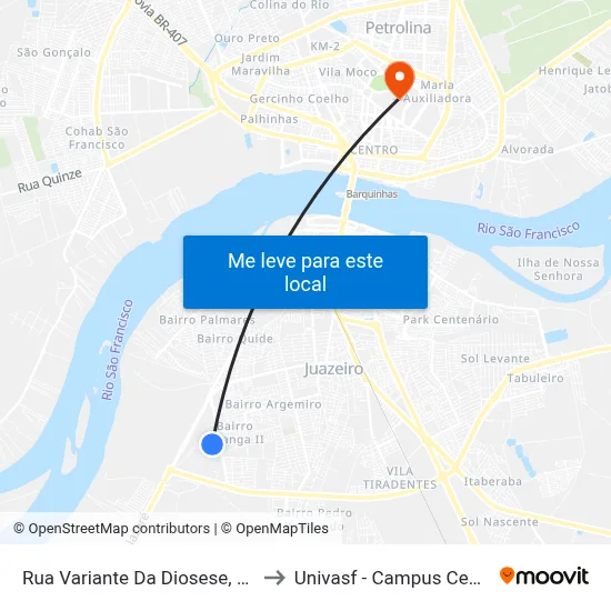 Rua Variante Da Diosese, 613 to Univasf - Campus Centro map