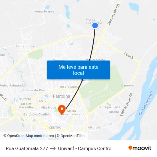 Rua Guatemala 277 to Univasf - Campus Centro map