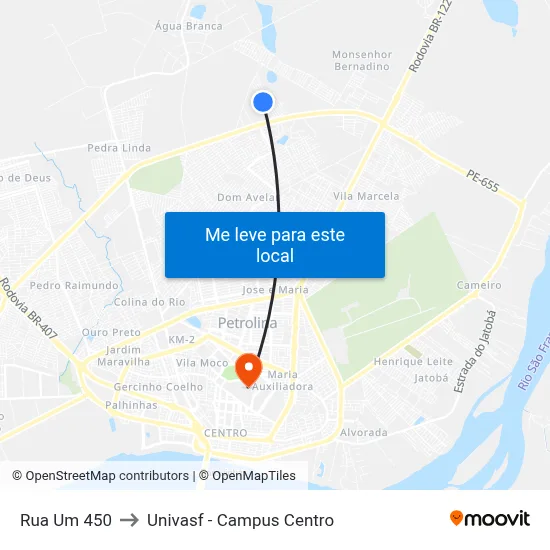 Rua Um 450 to Univasf - Campus Centro map