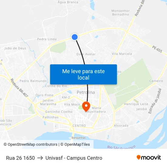 Rua 26 1650 to Univasf - Campus Centro map