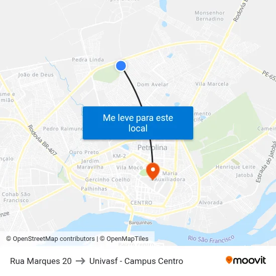 Rua Marques 20 to Univasf - Campus Centro map