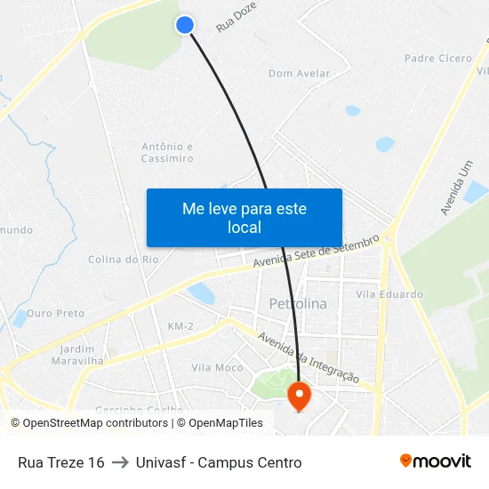 Rua Treze 16 to Univasf - Campus Centro map