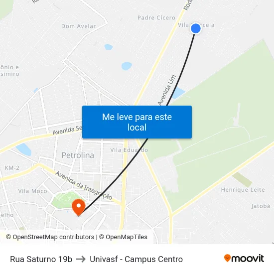 Rua Saturno 19b to Univasf - Campus Centro map