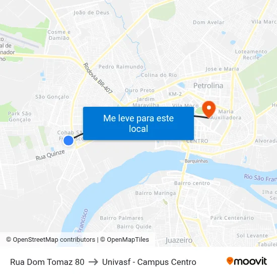Rua Dom Tomaz 80 to Univasf - Campus Centro map