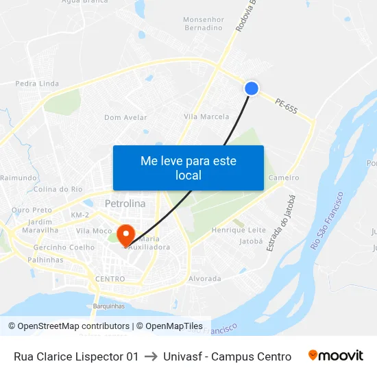 Rua Clarice Lispector 01 to Univasf - Campus Centro map