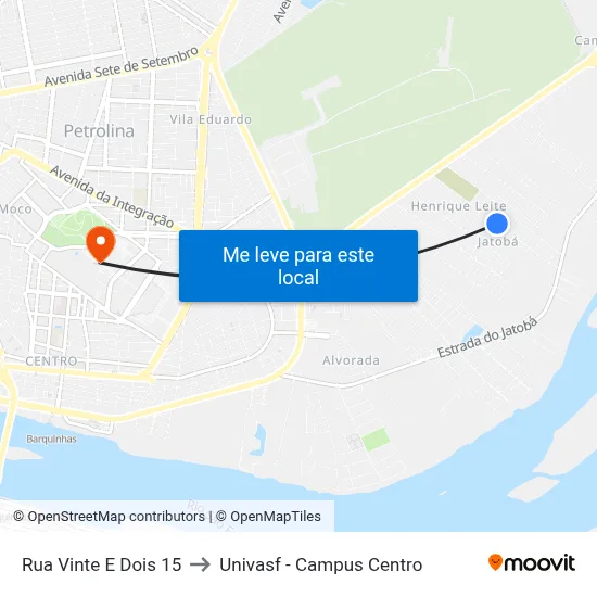 Rua Vinte E Dois 15 to Univasf - Campus Centro map