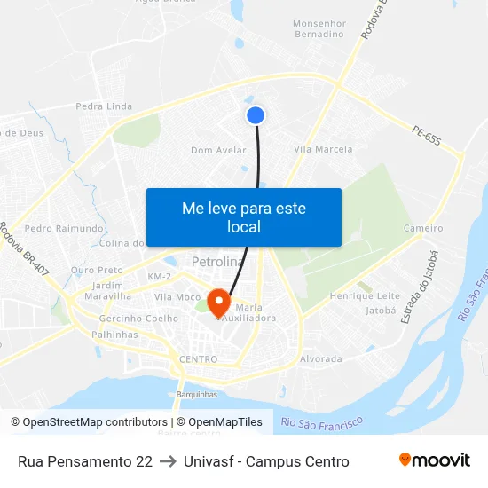 Rua Pensamento 22 to Univasf - Campus Centro map