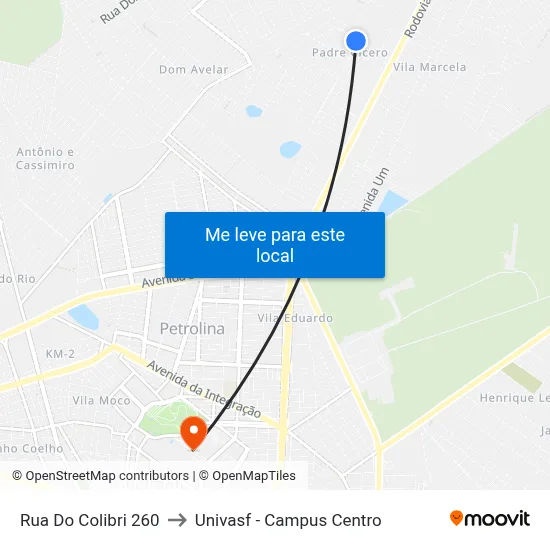 Rua Do Colibri 260 to Univasf - Campus Centro map