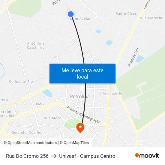 Rua Do Cromo 256 to Univasf - Campus Centro map