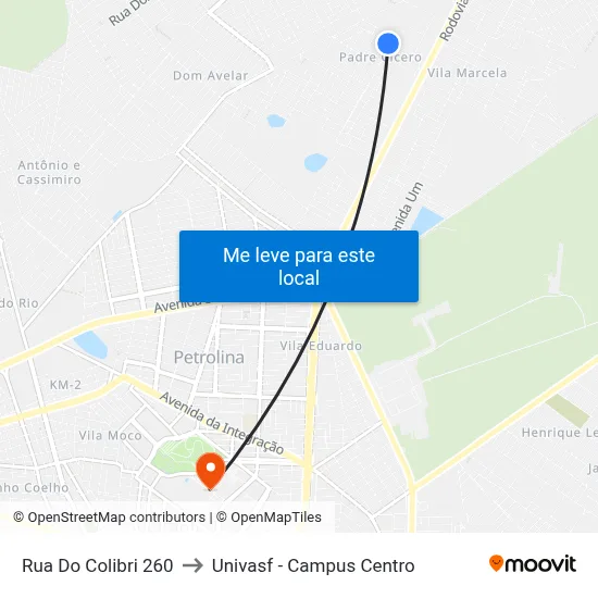 Rua Do Colibri 260 to Univasf - Campus Centro map