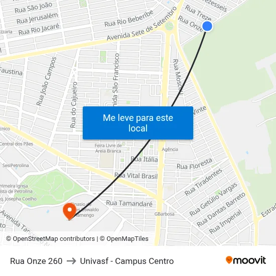 Rua Onze 260 to Univasf - Campus Centro map