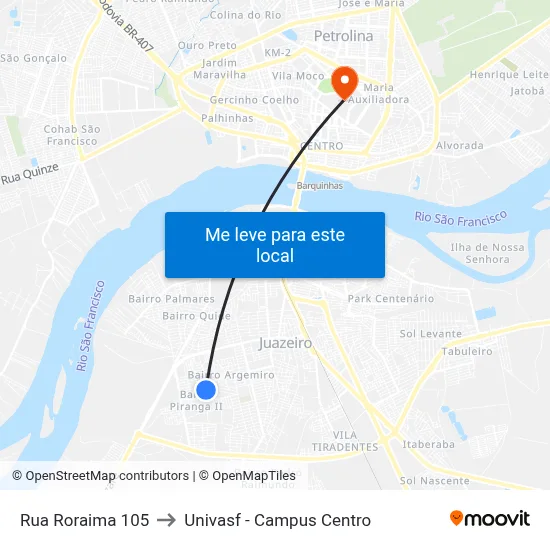 Rua Roraima 105 to Univasf - Campus Centro map