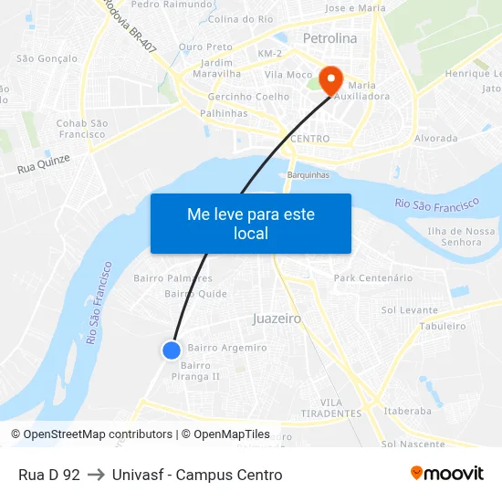 Rua D 92 to Univasf - Campus Centro map