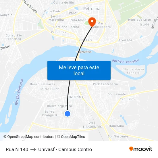 Rua N 140 to Univasf - Campus Centro map