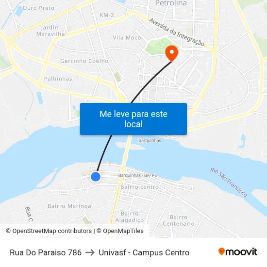 Rua Do Paraiso 786 to Univasf - Campus Centro map