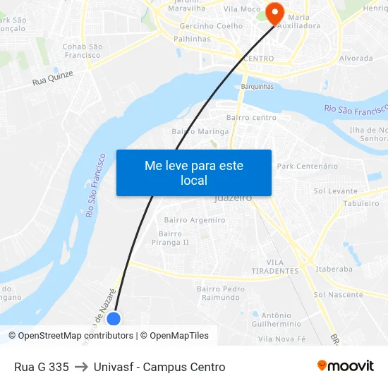 Rua G 335 to Univasf - Campus Centro map