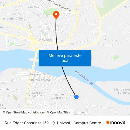 Rua Edgar Chastinet 159 to Univasf - Campus Centro map