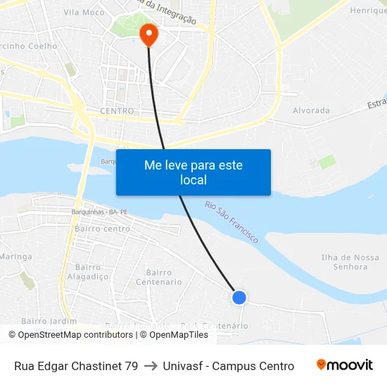 Rua Edgar Chastinet 79 to Univasf - Campus Centro map