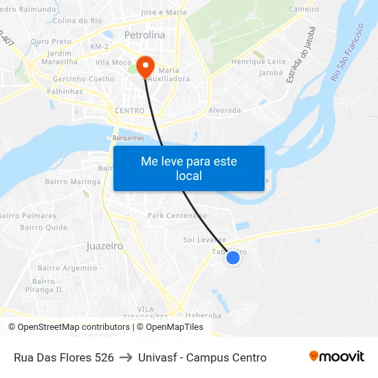 Rua Das Flores 526 to Univasf - Campus Centro map