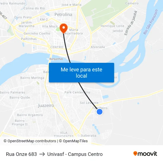Rua Onze 683 to Univasf - Campus Centro map