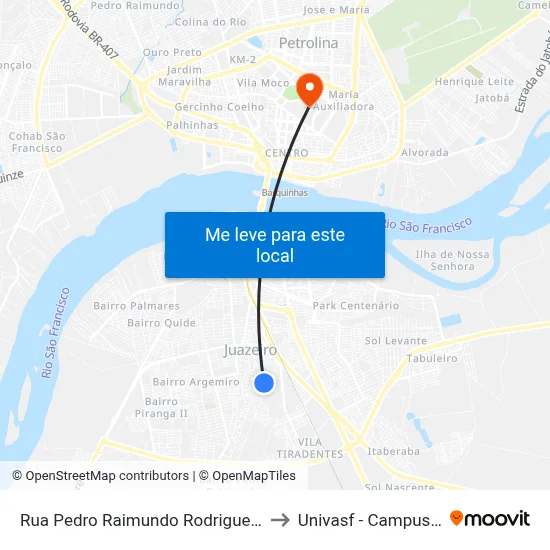 Rua Pedro Raimundo Rodrigues Rego 397 to Univasf - Campus Centro map
