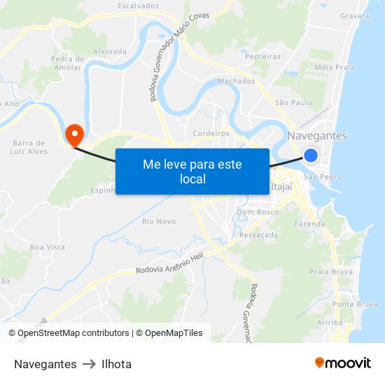 Navegantes to Ilhota map