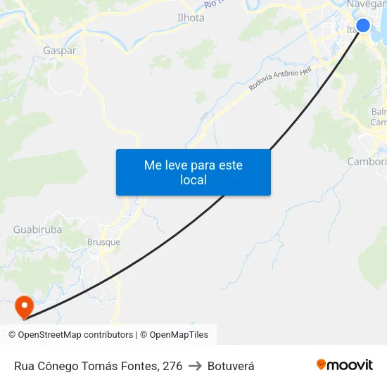 Rua Cônego Tomás Fontes, 276 to Botuverá map