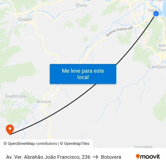 Av. Ver. Abrahão João Francisco, 236 to Botuverá map