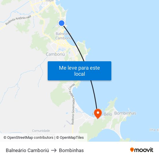 Balneário Camboriú to Bombinhas map