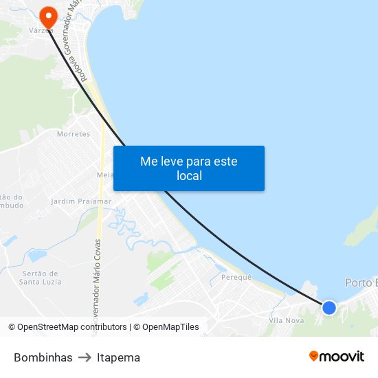 Bombinhas to Itapema map