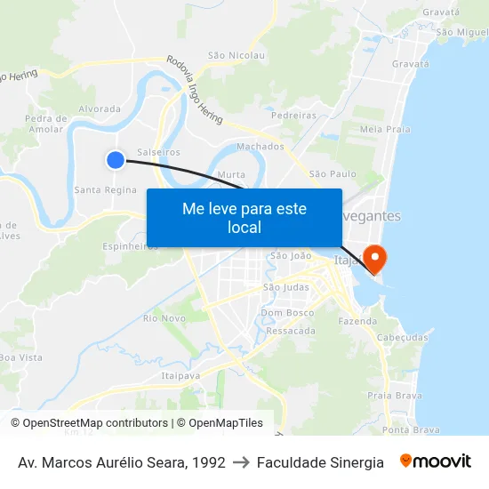 Av. Marcos Aurélio Seara, 1992 to Faculdade Sinergia map