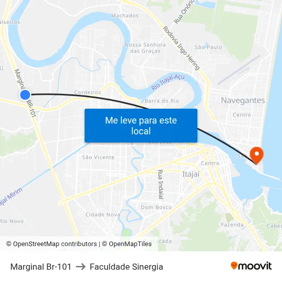 Marginal Br-101 to Faculdade Sinergia map