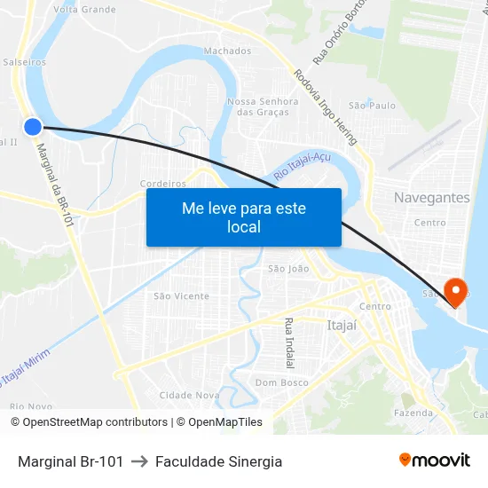 Marginal Br-101 to Faculdade Sinergia map