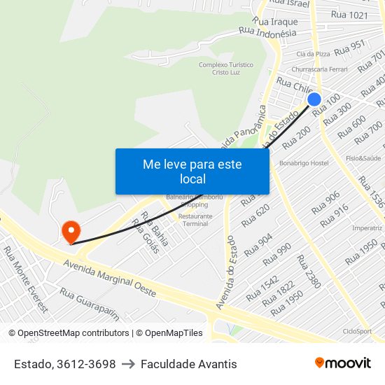 Estado, 3612-3698 to Faculdade Avantis map