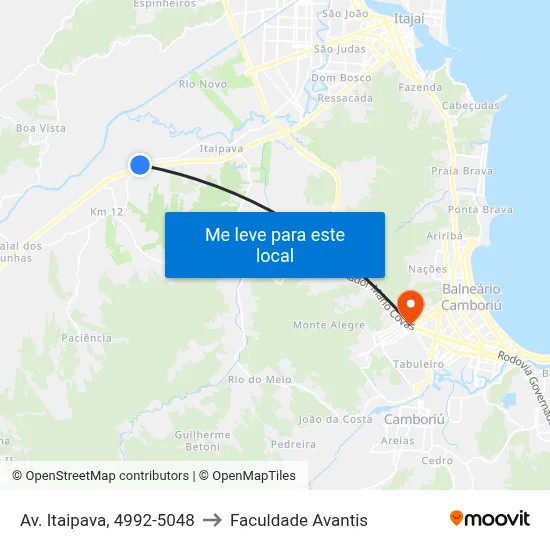 Av. Itaipava, 4992-5048 to Faculdade Avantis map