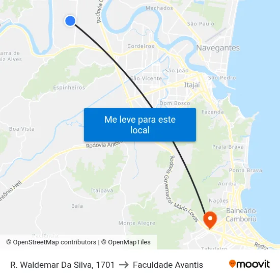R. Waldemar Da Silva, 1701 to Faculdade Avantis map