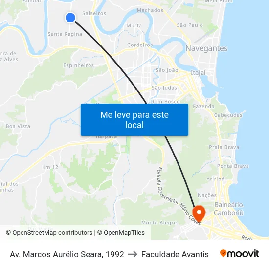 Av. Marcos Aurélio Seara, 1992 to Faculdade Avantis map