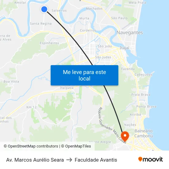Av. Marcos Aurélio Seara to Faculdade Avantis map