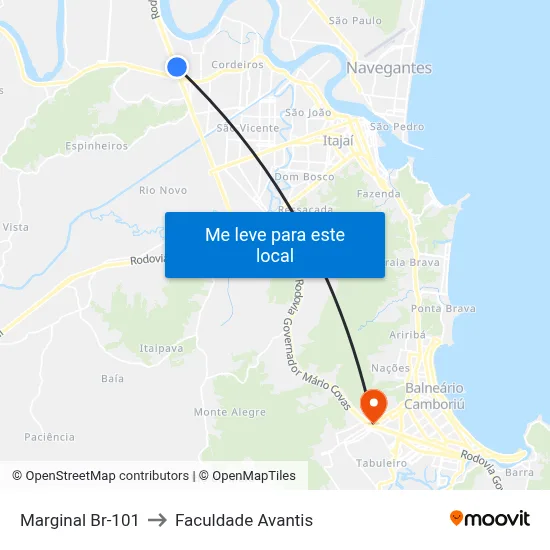 Marginal Br-101 to Faculdade Avantis map