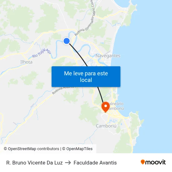 R. Bruno Vicente Da Luz to Faculdade Avantis map