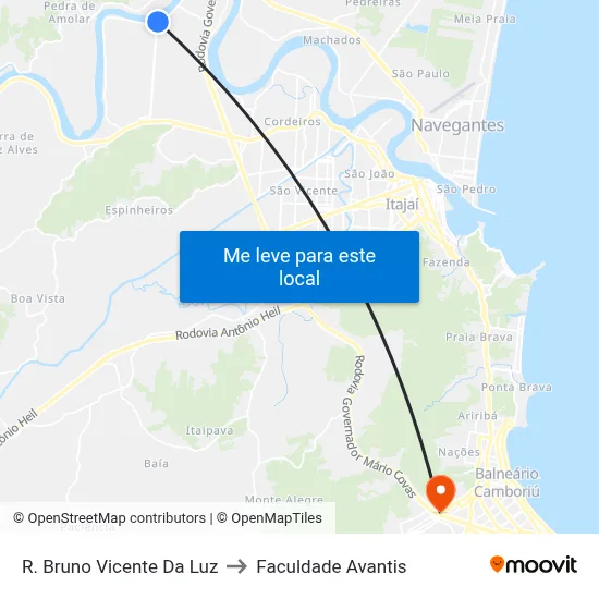 R. Bruno Vicente Da Luz to Faculdade Avantis map