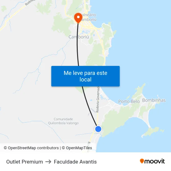 Outlet Premium to Faculdade Avantis map