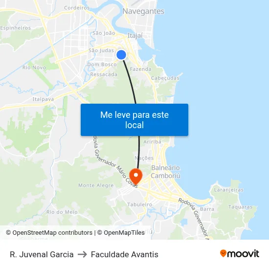 R. Juvenal Garcia to Faculdade Avantis map