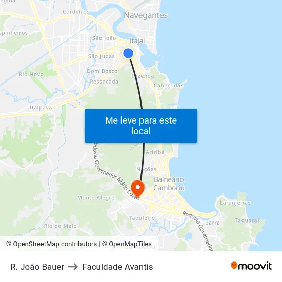 R. João Bauer to Faculdade Avantis map